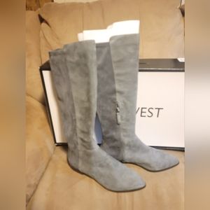 Light grey suede tall boots
